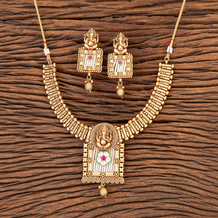 Antique South Indian Necklace With Matte Gold Plating 215891