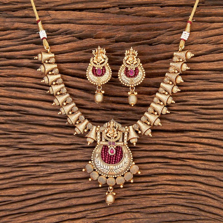 Antique Temple Necklace With Matte Gold Plating 215894