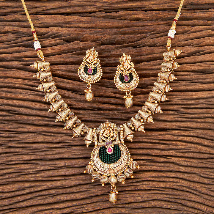 Antique Temple Necklace With Matte Gold Plating 215894