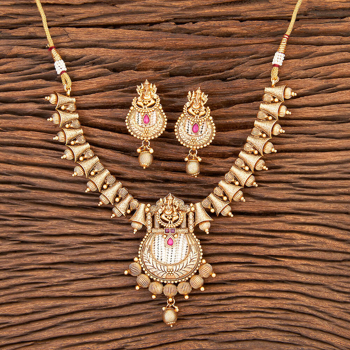 Antique Temple Necklace With Matte Gold Plating 215894