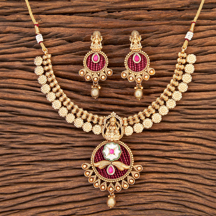 Antique Temple Necklace With Matte Gold Plating 215895