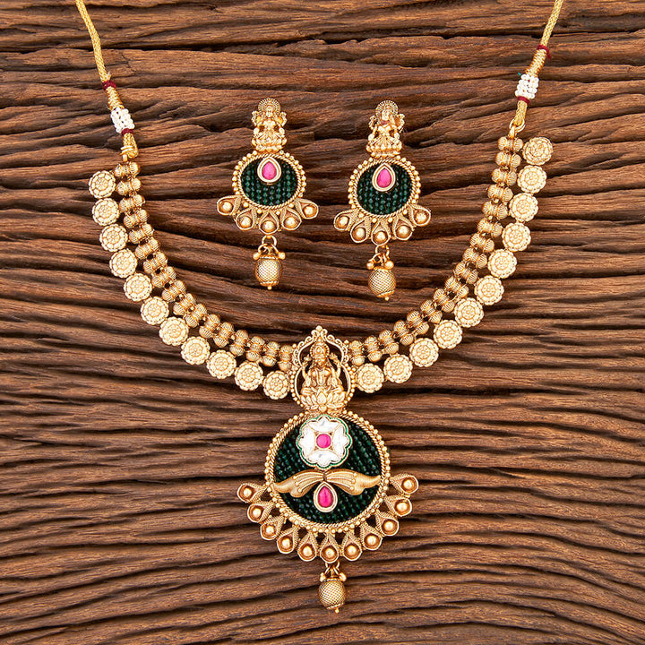 Antique Temple Necklace With Matte Gold Plating 215895