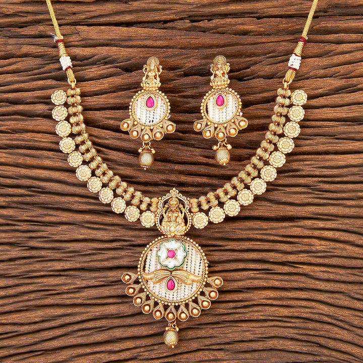 Antique Temple Necklace With Matte Gold Plating 215895