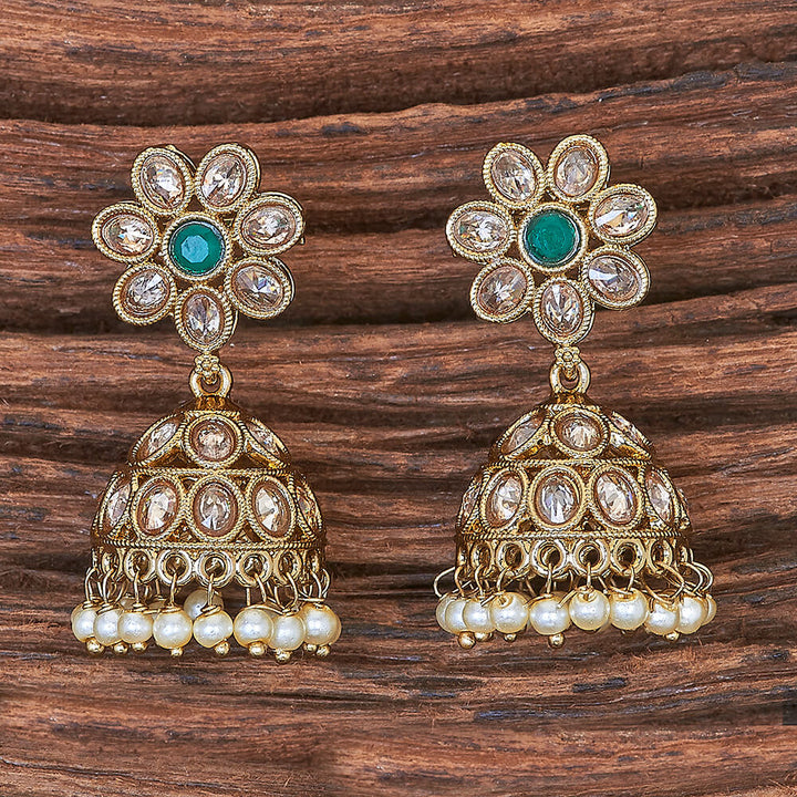 Antique Moti Jhumki With Mehndi Plating 215899