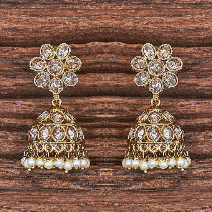 Antique Moti Jhumki With Mehndi Plating 215899