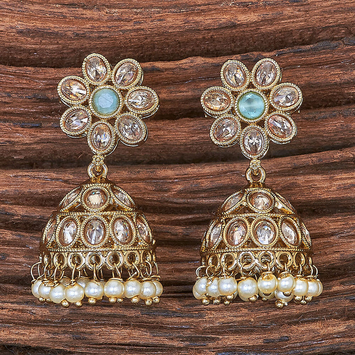 Antique Moti Jhumki With Mehndi Plating 215899