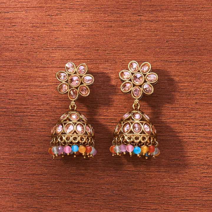 Antique Moti Jhumki With Mehndi Plating 215899