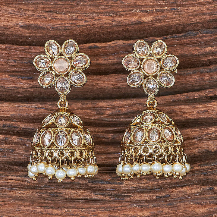 Antique Moti Jhumki With Mehndi Plating 215899