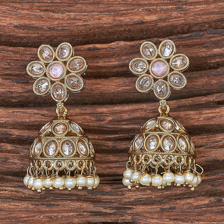 Antique Moti Jhumki With Mehndi Plating 215899