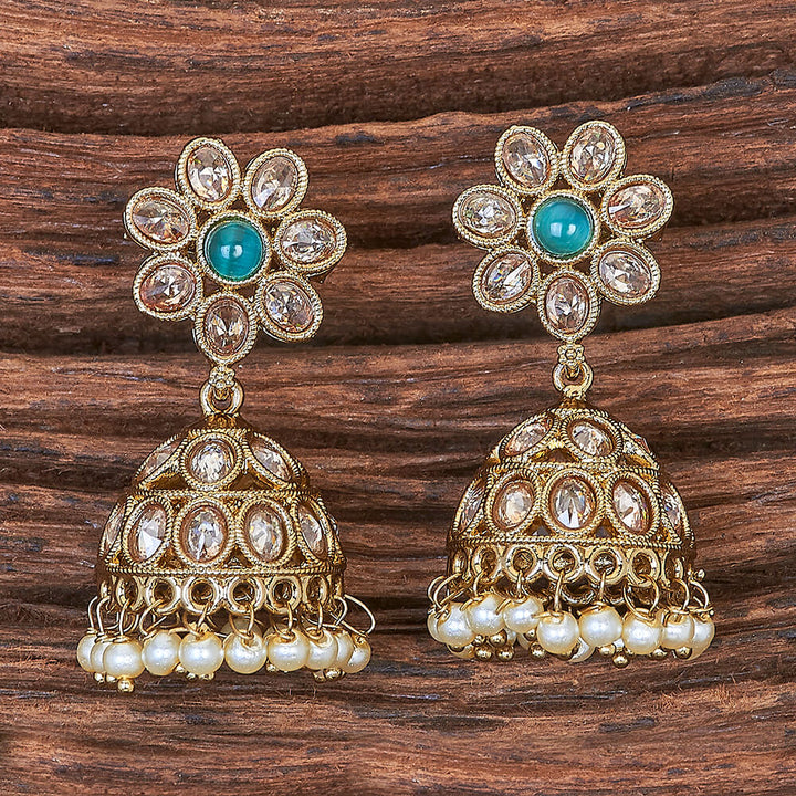 Antique Moti Jhumki With Mehndi Plating 215899