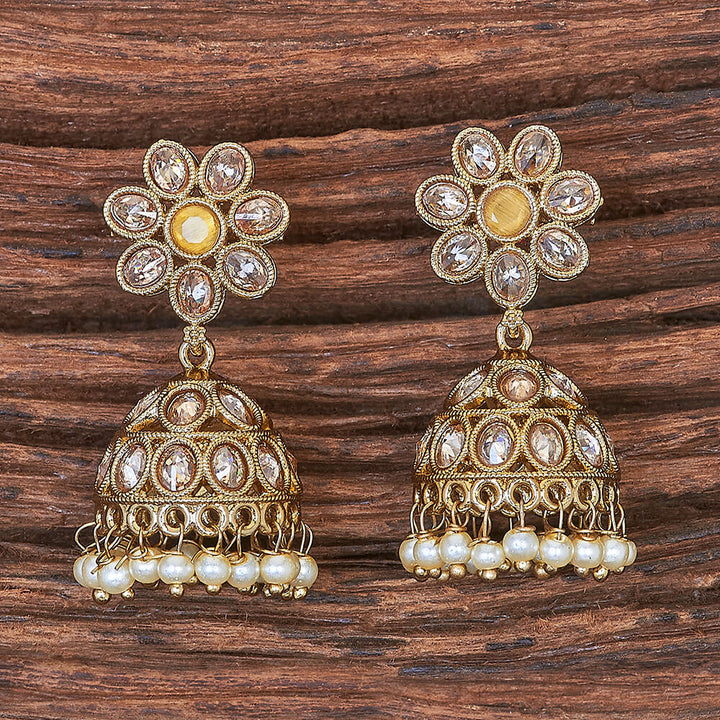 Antique Moti Jhumki With Mehndi Plating 215899