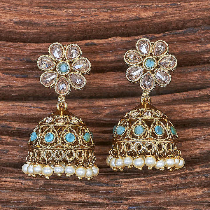 Antique Moti Jhumki With Mehndi Plating 215900