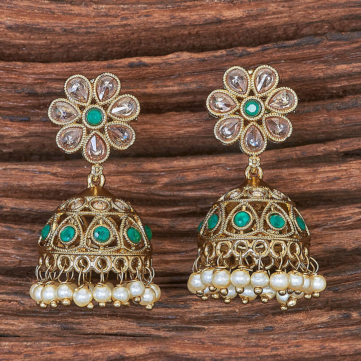 Antique Moti Jhumki With Mehndi Plating 215900