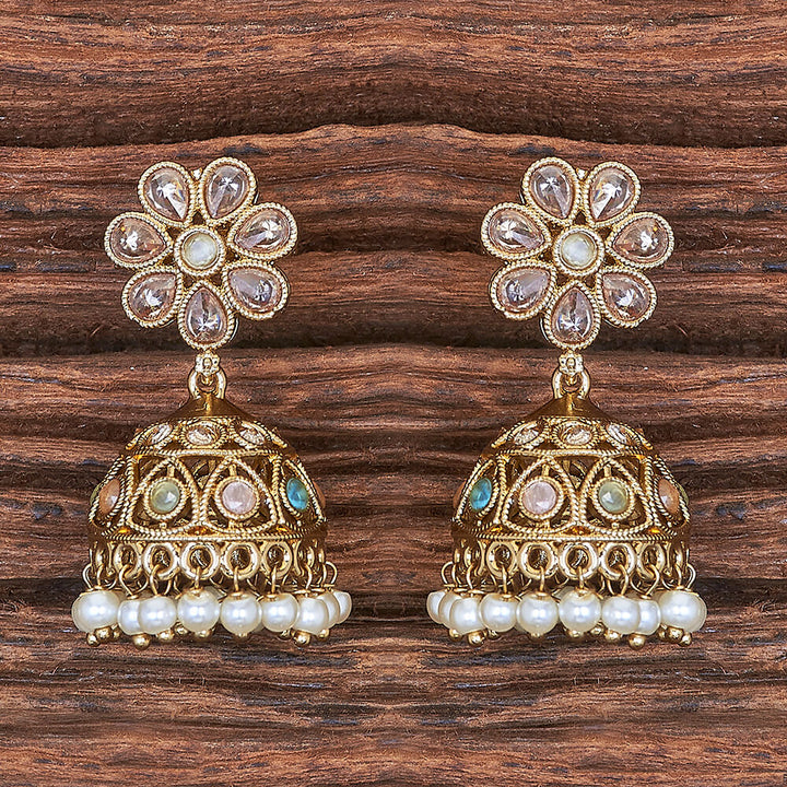 Antique Moti Jhumki With Mehndi Plating 215900