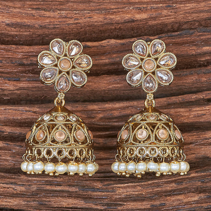 Antique Moti Jhumki With Mehndi Plating 215900