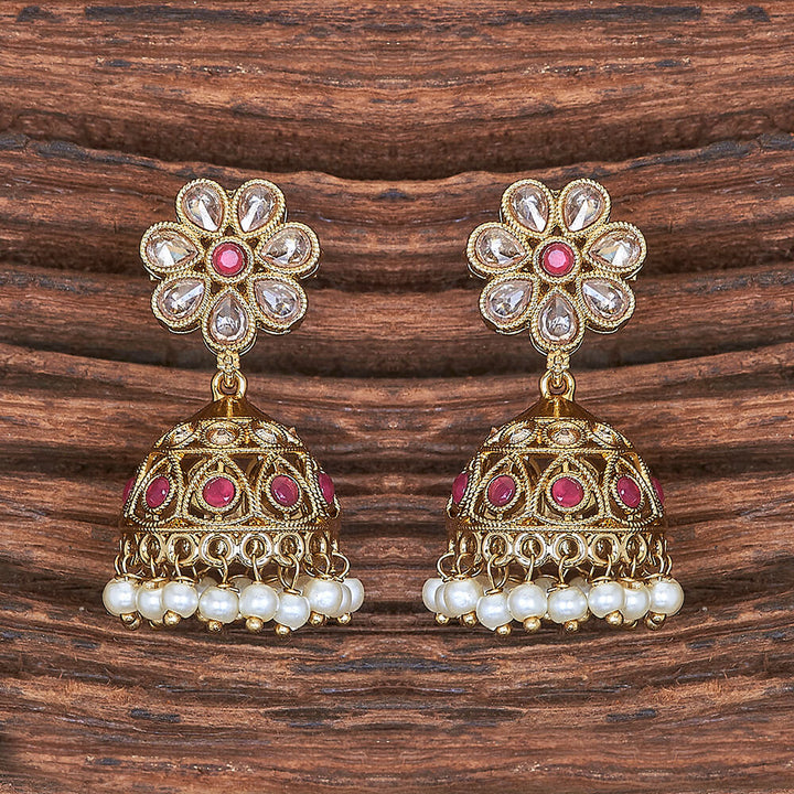 Antique Moti Jhumki With Mehndi Plating 215900