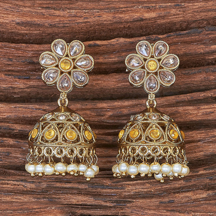 Antique Moti Jhumki With Mehndi Plating 215900