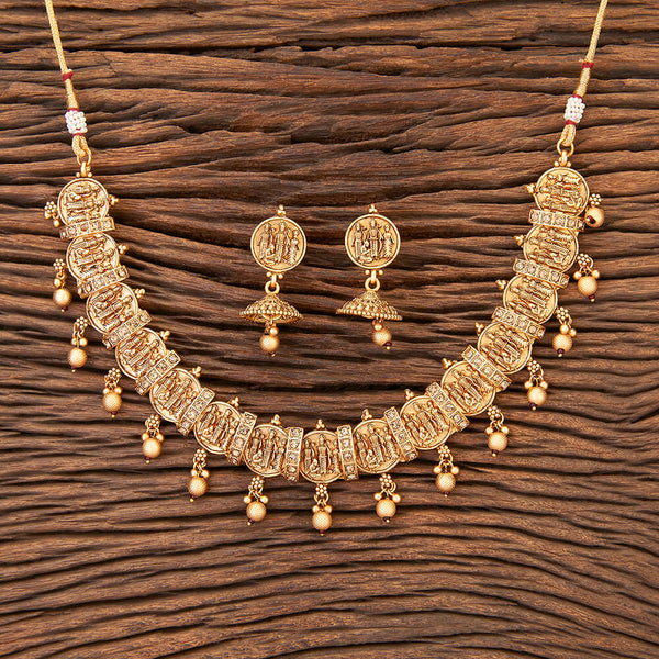 Antique South Indian Necklace With Matte Gold Plating 216002