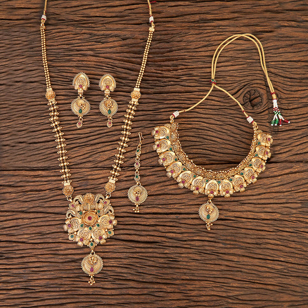 Antique Combo Necklace Set With Matte Gold Plating 216118