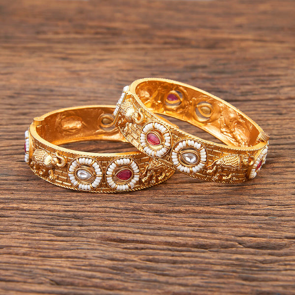 Antique Openable Bangles With Matte Gold Plating 216190