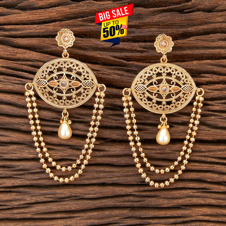 Antique Earring With Chain With Gold Plating 216209