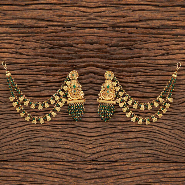 Antique Earring With Chain With Matte Gold Plating 216288