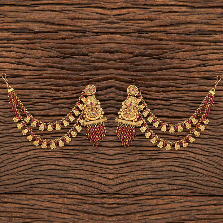 Antique Earring With Chain With Matte Gold Plating 216288