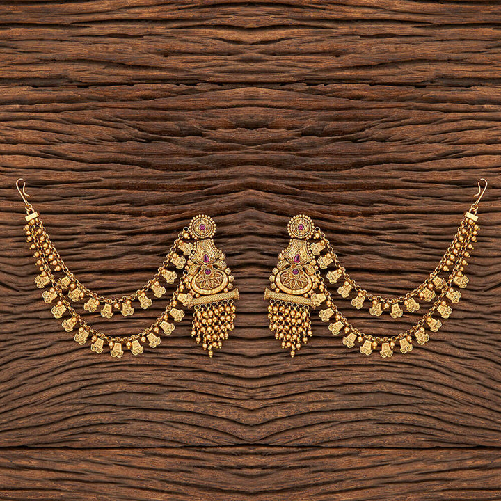 Antique Earring With Chain With Matte Gold Plating 216288