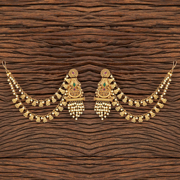 Antique Earring With Chain With Matte Gold Plating 216288