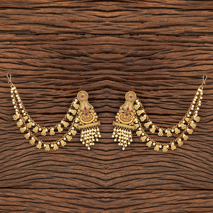 Antique Earring With Chain With Matte Gold Plating 216288