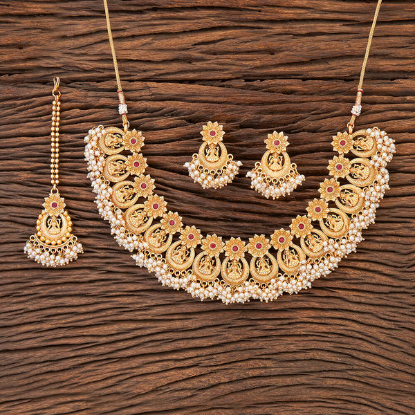 Antique Temple Necklace With Matte Gold Plating 216292