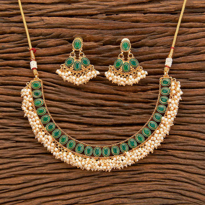 Antique Moti Necklace With Gold Plating 216458