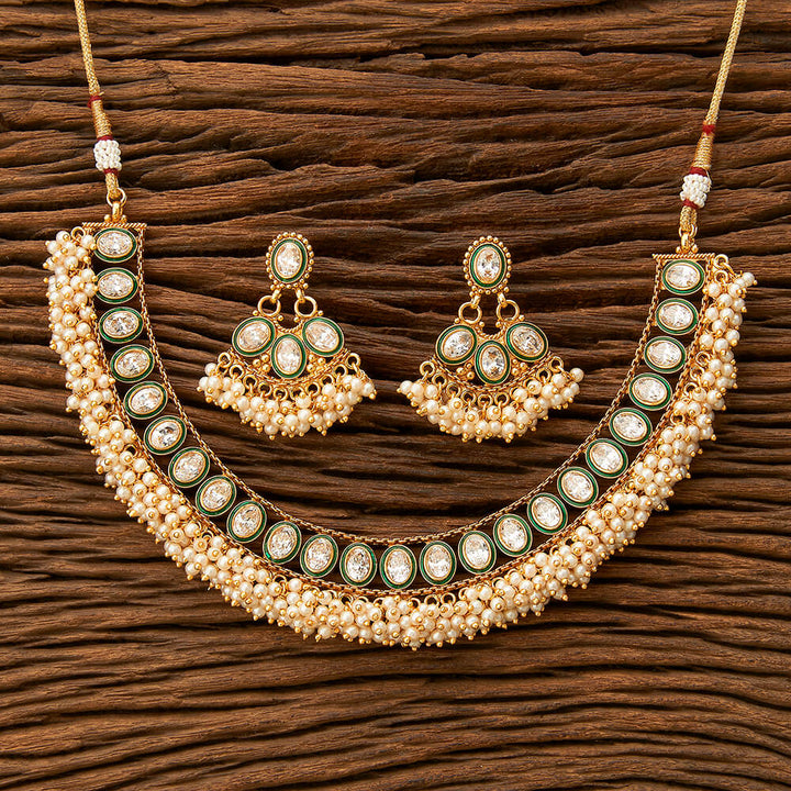 Antique Moti Necklace With Gold Plating 216458