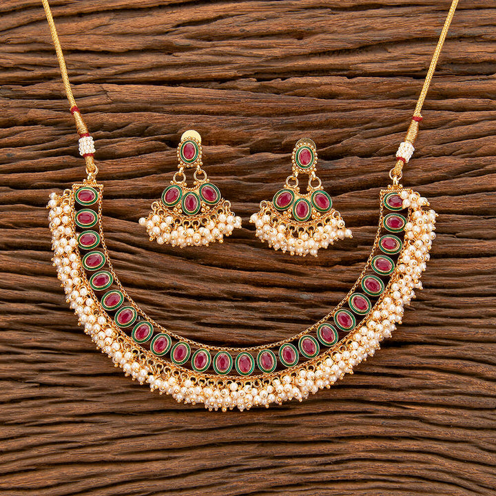 Antique Moti Necklace With Gold Plating 216458