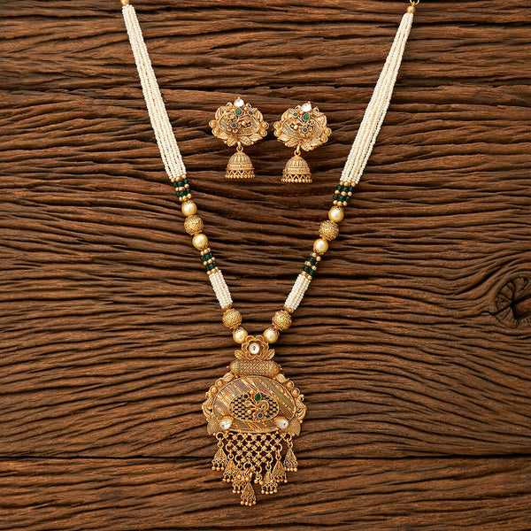 Antique Peacock Pendant Set With Matte Gold Plating 216503