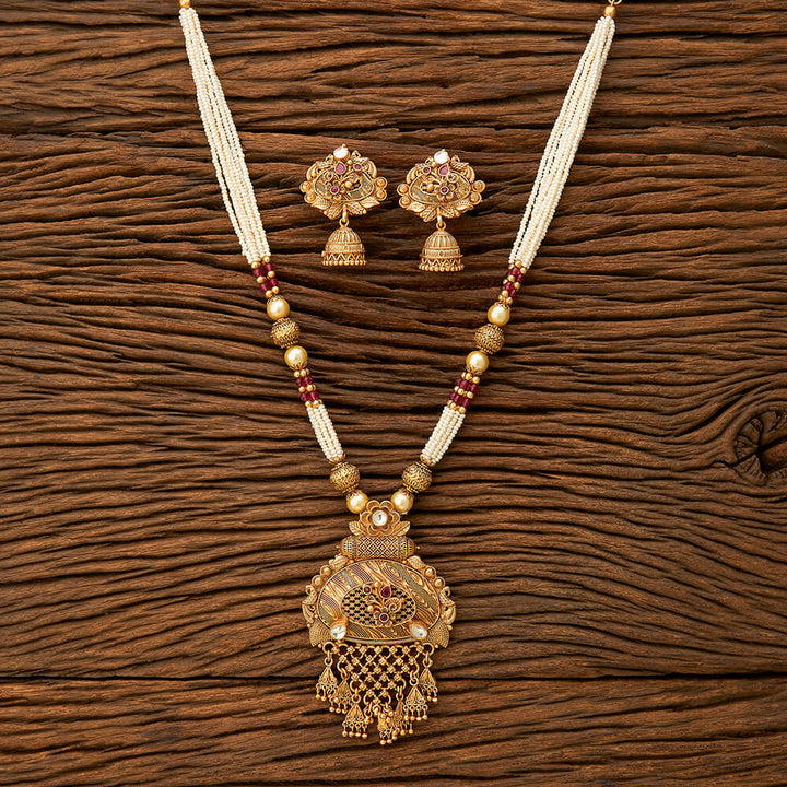 Antique Peacock Pendant Set With Matte Gold Plating 216503