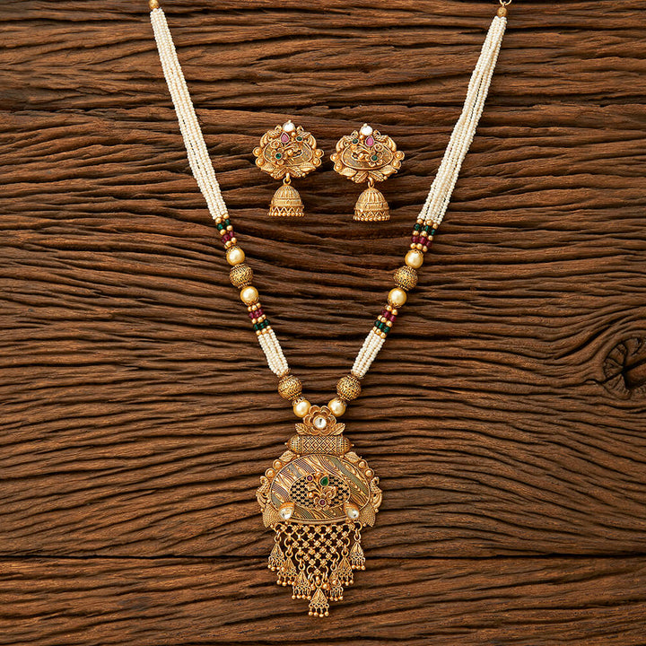 Antique Peacock Pendant Set With Matte Gold Plating 216503