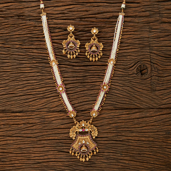 Antique Mala Pendant Set With Matte Gold Plating 216507