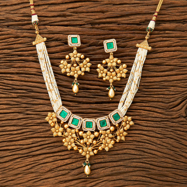 Antique Mala Necklace With Matte Gold Plating 216514