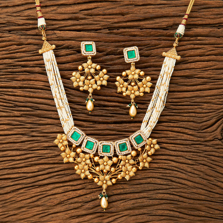 Antique Mala Necklace With Matte Gold Plating 216514