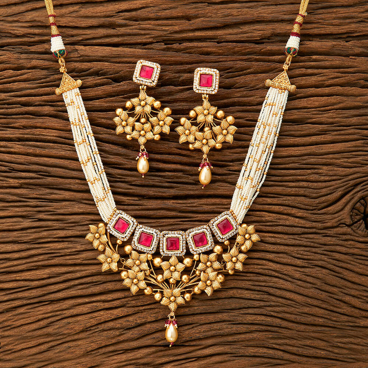 Antique Mala Necklace With Matte Gold Plating 216514