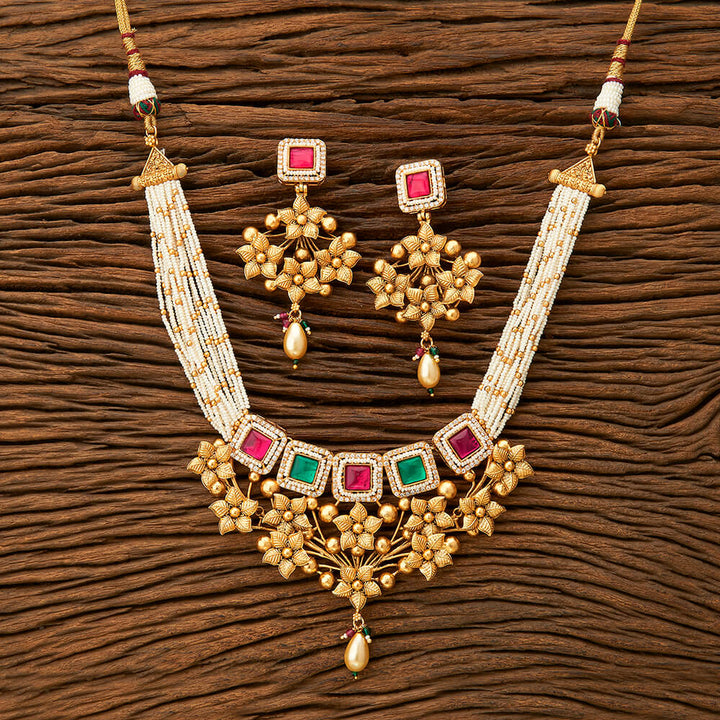 Antique Mala Necklace With Matte Gold Plating 216514