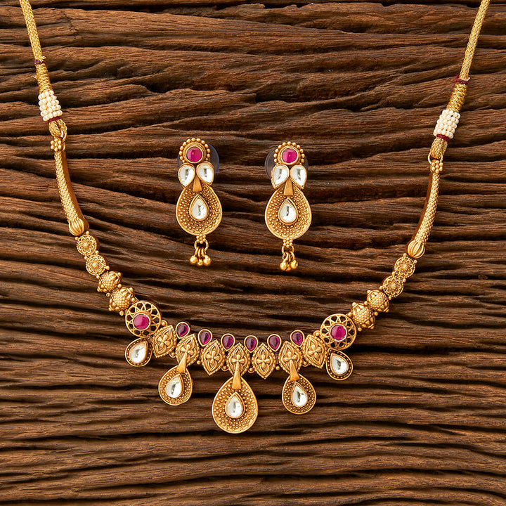 Antique Delicate Necklace With Matte Gold Plating 216516