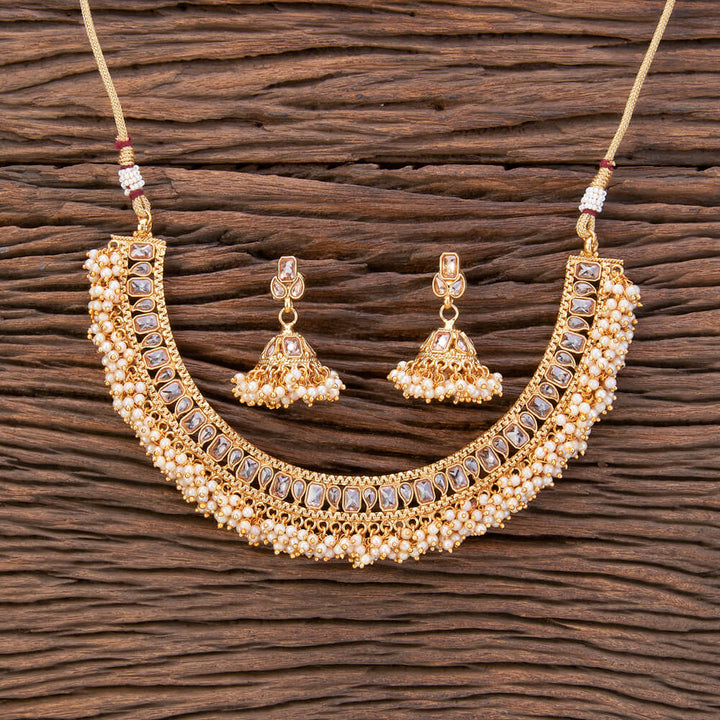 Antique Moti Necklace With Gold Plating 216700