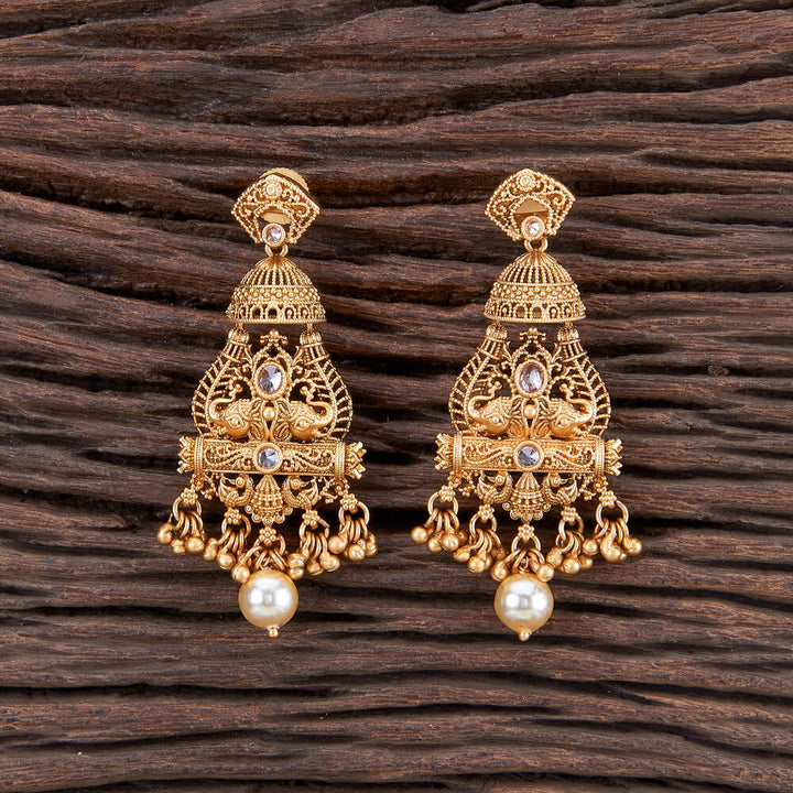 Antique Peacock Earring With Matte Gold Plating 216730