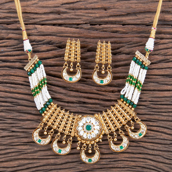 Antique Moti Necklace With Gold Plating 216743