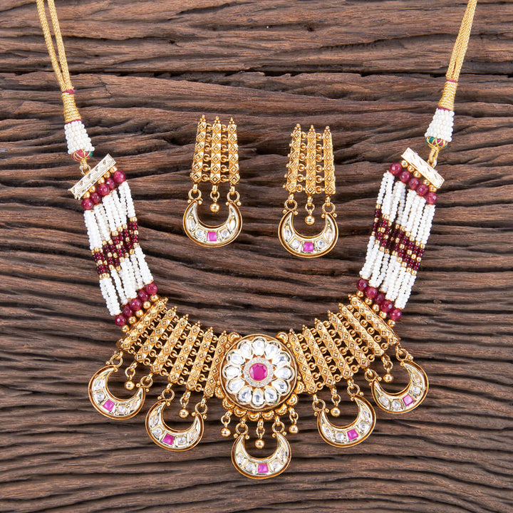 Antique Moti Necklace With Gold Plating 216743