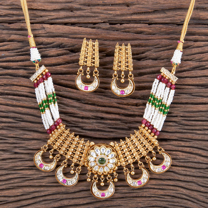 Antique Moti Necklace With Gold Plating 216743