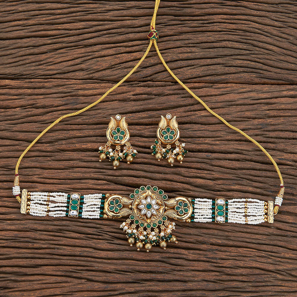 Antique Moti Necklace With Gold Plating 216782