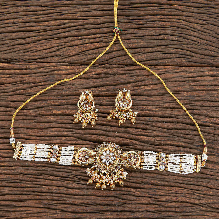 Antique Moti Necklace With Gold Plating 216782